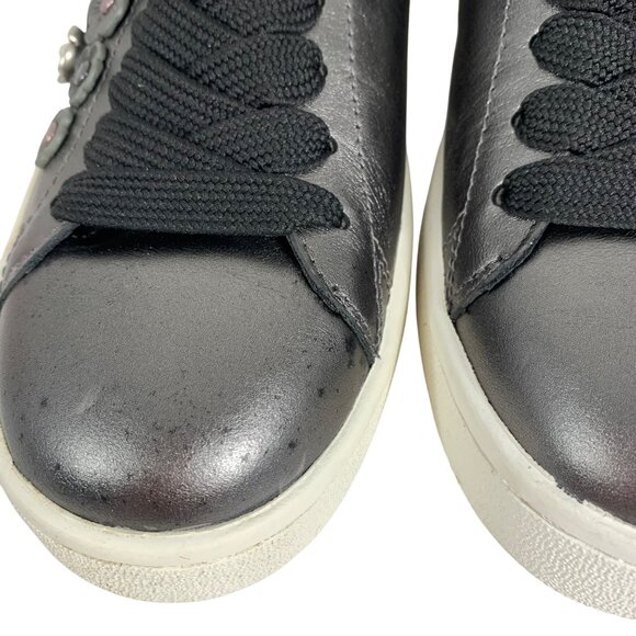 COACH Tea Rose Floral Low Top Leather Sneaker Women Size 7B Gunmetal - Pewter - Picture 10 of 10